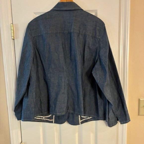 Charter Club Women's Light-Wash Cotton Blue Chambray Denim Blazer Jacket Sz 24W - Picture 4 of 12